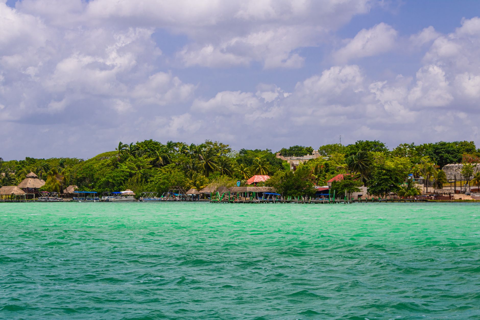 Aerial view showing Bacalar Lagoon's geological formation